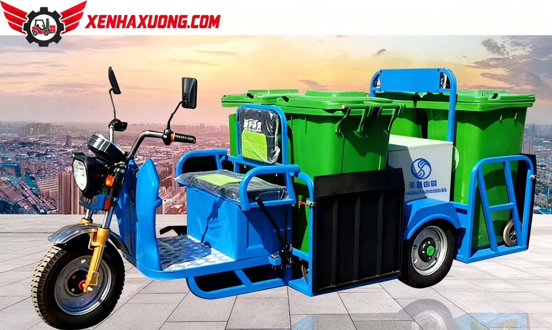 Xe Điện Chở Rác 3 Bánh Chở 4 Thùng Lớn Phía Sau 2 Xe Điện Chở Rác 3 Bánh Chở 4 Thùng Lớn Phía Sau - Ảnh 2