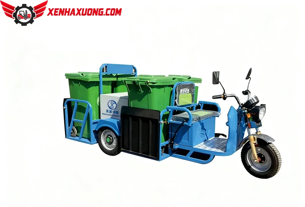 Xe Điện Chở Rác 3 Bánh Chở 4 Thùng Lớn Phía Sau