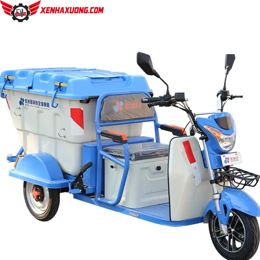 Xe Điện Chở Rác 3 Bánh Thùng Nhựa Nắp Kín